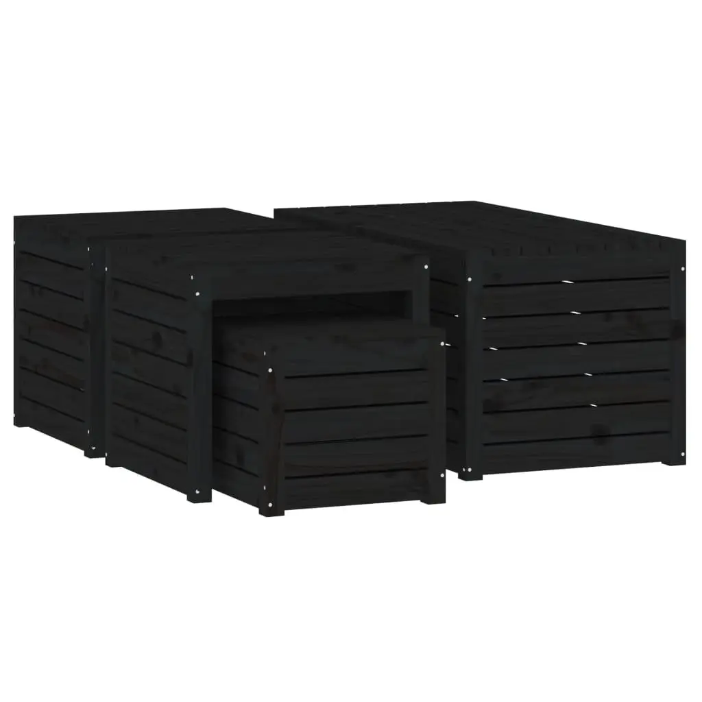 4 Piece Outdoor Garden Storage Box Set Black Solid Wood Pine Patio Furniture