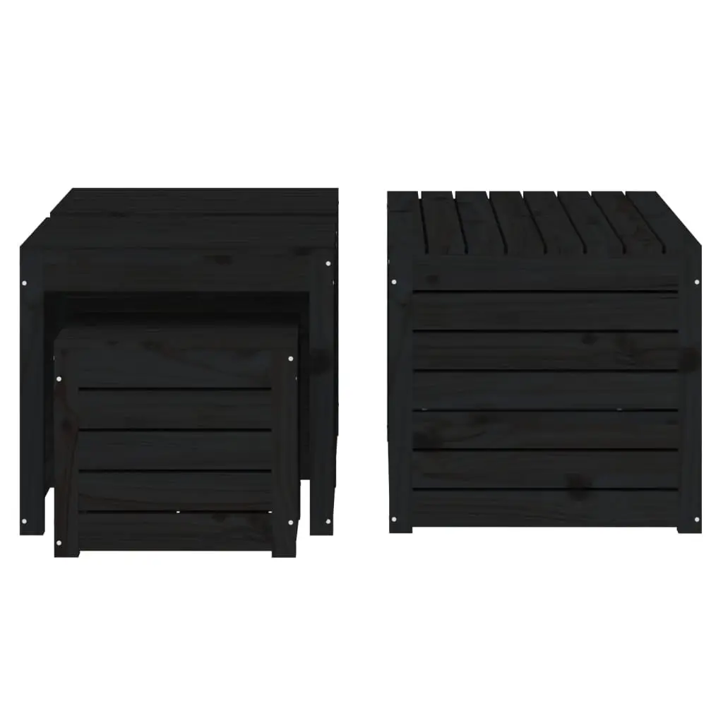4 Piece Outdoor Garden Storage Box Set Black Solid Wood Pine Patio Furniture