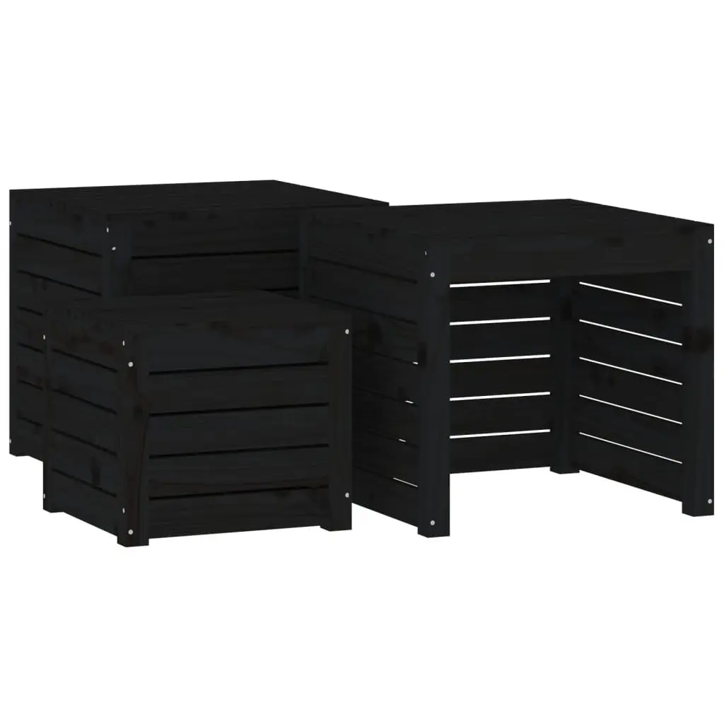 4 Piece Outdoor Garden Storage Box Set Black Solid Wood Pine Patio Furniture