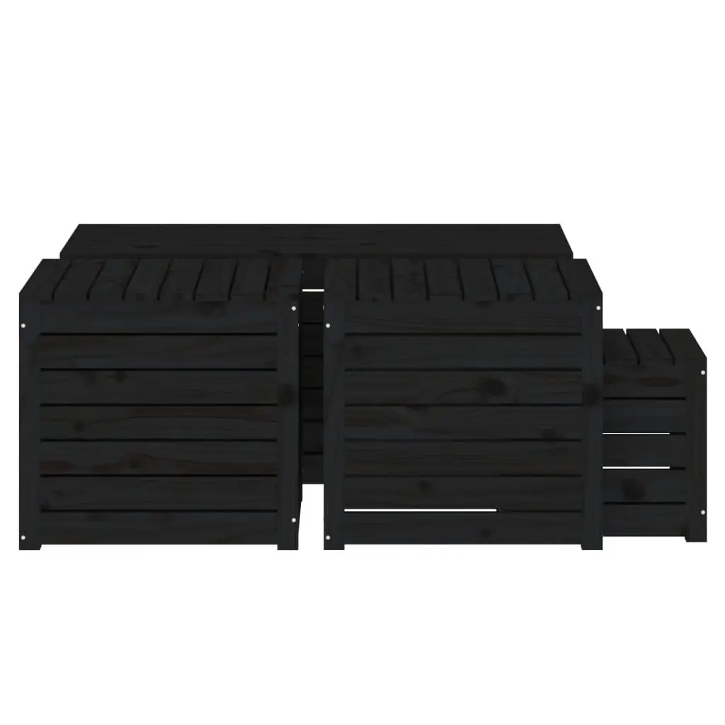 4 Piece Outdoor Garden Storage Box Set Black Solid Wood Pine Patio Furniture