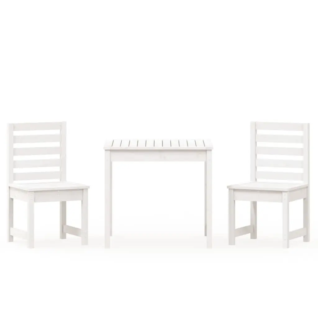 Garden Bistro Set 3 Piece White Solid Pine Wood Table Chairs Outdoor Patio