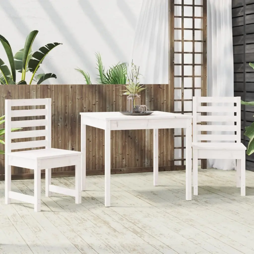 Garden Bistro Set 3 Piece White Solid Pine Wood Table Chairs Outdoor Patio