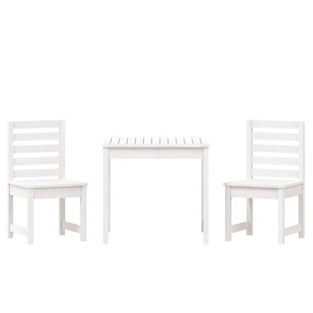 Garden Bistro Set 3 Piece White Solid Pine Wood Table Chairs Outdoor Patio