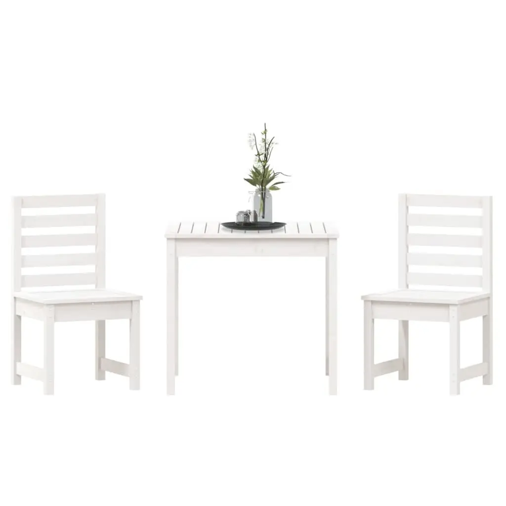 Garden Bistro Set 3 Piece White Solid Pine Wood Table Chairs Outdoor Patio