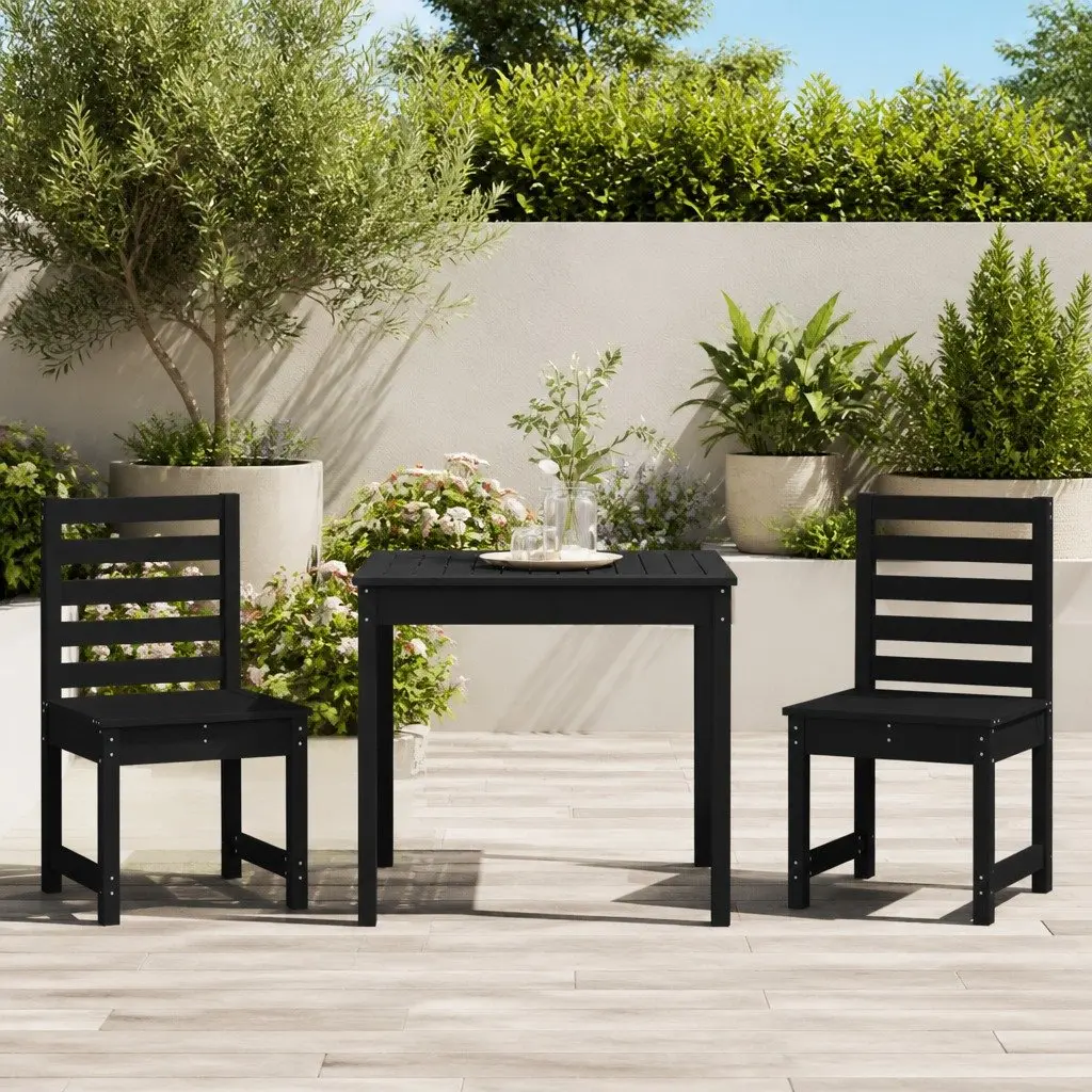 3 Piece Garden Bistro Set Black Solid Pine Wood Outdoor Patio Furniture