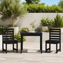 3 Piece Garden Bistro Set Black Solid Pine Wood Outdoor Patio Furniture