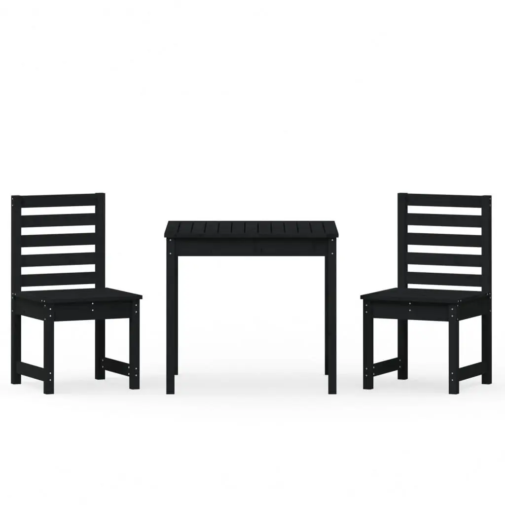 3 Piece Garden Bistro Set Black Solid Pine Wood Outdoor Patio Furniture