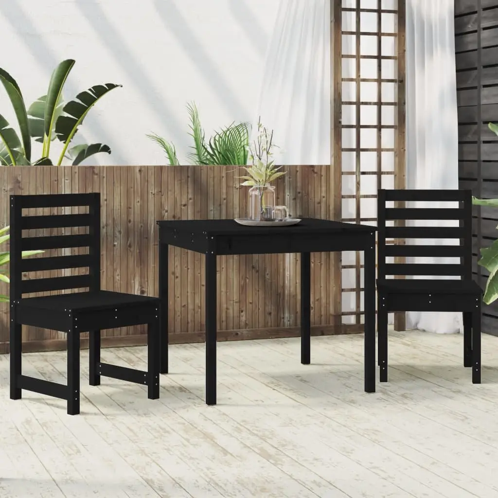 3 Piece Garden Bistro Set Black Solid Pine Wood Outdoor Patio Furniture
