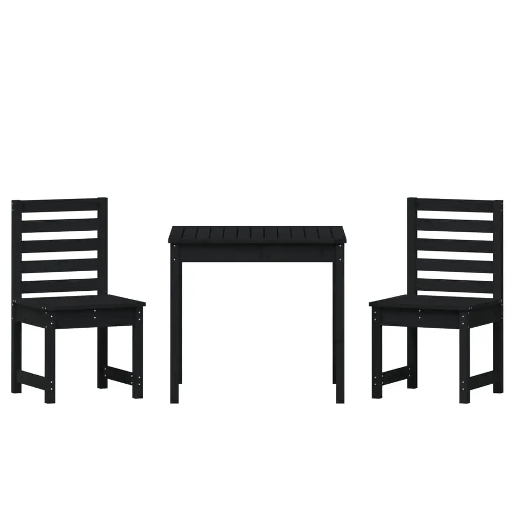 3 Piece Garden Bistro Set Black Solid Pine Wood Outdoor Patio Furniture