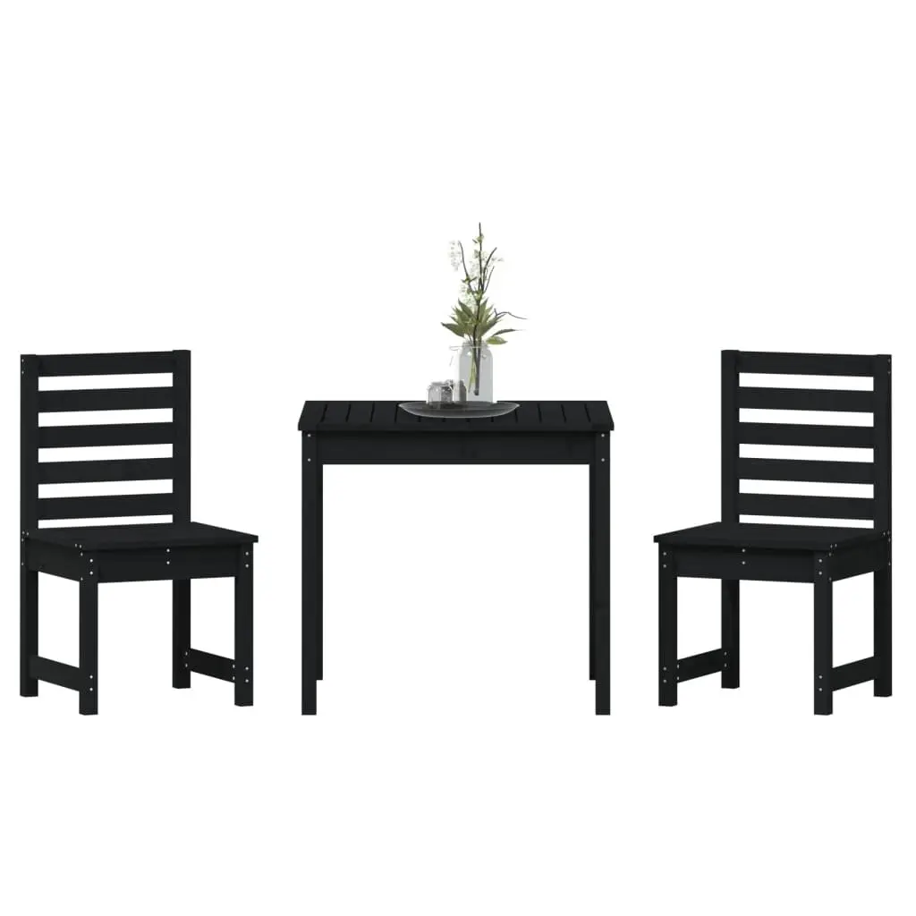 3 Piece Garden Bistro Set Black Solid Pine Wood Outdoor Patio Furniture
