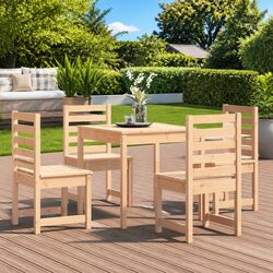 5 Piece Outdoor Dining Set Solid Pine Wood Garden Patio Table Chairs Brown