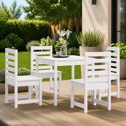 Garden Dining Set 5 Piece White Solid Pine Wood Outdoor Patio Furniture