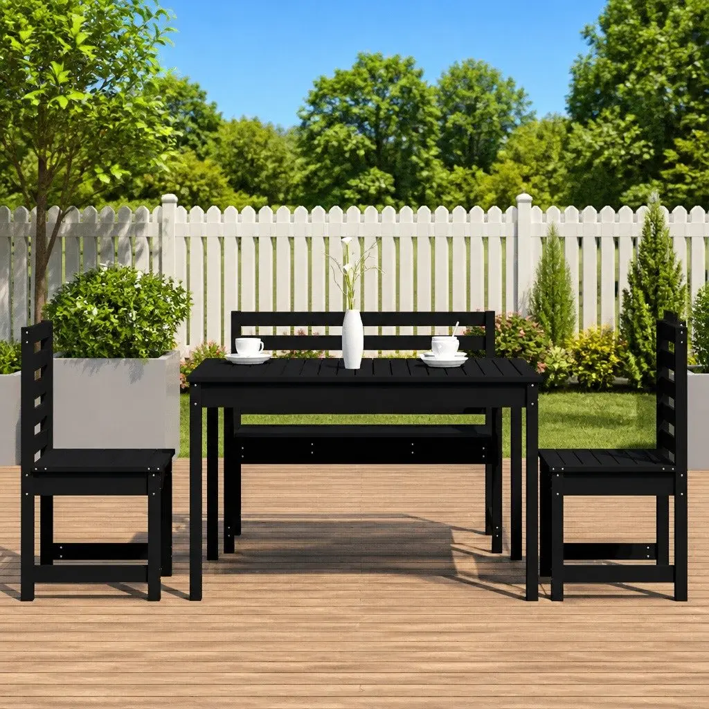 Garden Dining Set 4 Piece Outdoor Furniture Black Solid Pine Wood Table Chairs