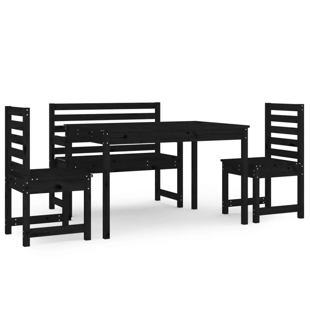 Garden Dining Set 4 Piece Outdoor Furniture Black Solid Pine Wood Table Chairs