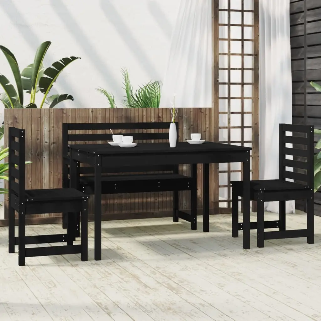 Garden Dining Set 4 Piece Outdoor Furniture Black Solid Pine Wood Table Chairs