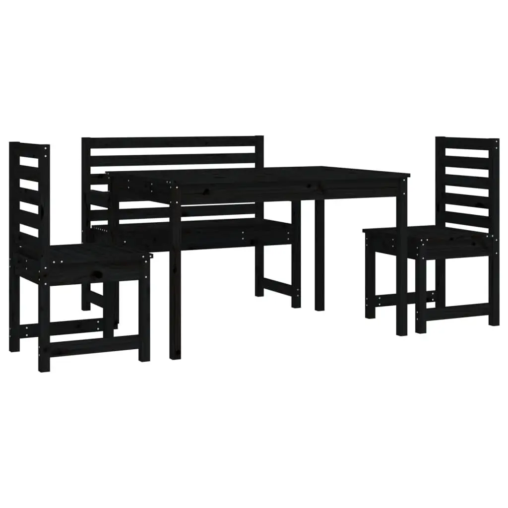 Garden Dining Set 4 Piece Outdoor Furniture Black Solid Pine Wood Table Chairs