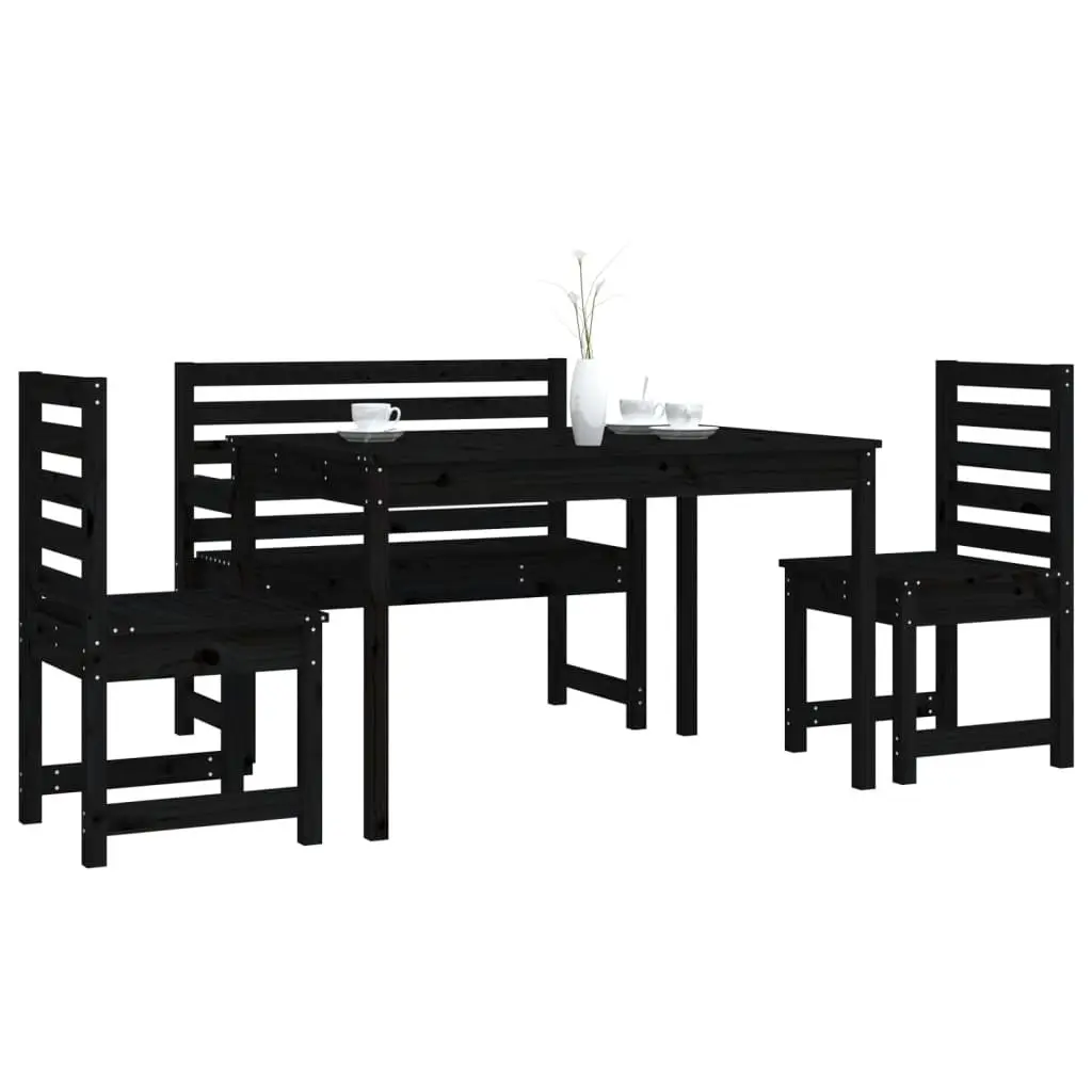 Garden Dining Set 4 Piece Outdoor Furniture Black Solid Pine Wood Table Chairs