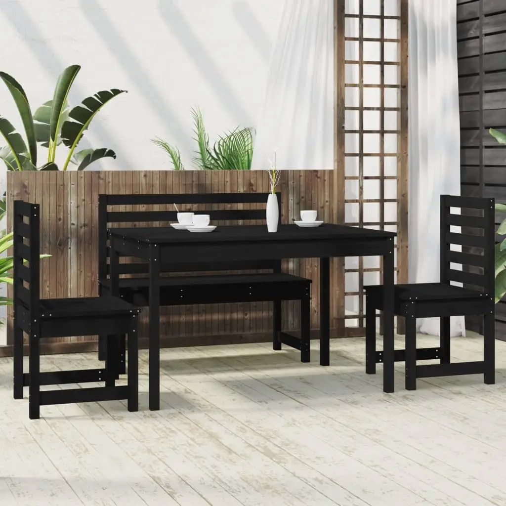 Garden Dining Set 4 Piece Outdoor Furniture Black Wood Table Chairs