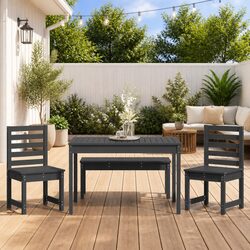 Garden Dining Set 4 Piece Outdoor Furniture Grey Wood Patio Balcony Table Chair