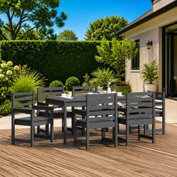 7 Piece Outdoor Garden Dining Set Grey Solid Wood Pine Table Chairs Patio