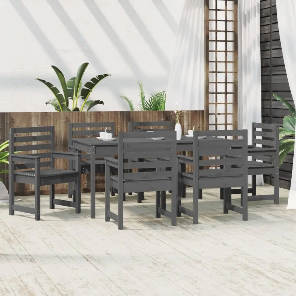 7 Piece Outdoor Garden Dining Set Solid Pine Wood Grey Patio Table Chairs