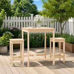 Garden Bar Set 3 Piece Outdoor Furniture Wooden Patio Table Stools Backless