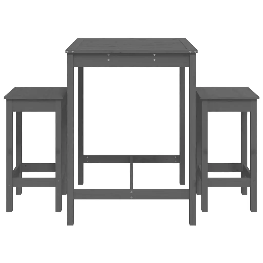 Garden Bar Set 3 Piece Solid Pine Wood Outdoor Furniture Grey Patio Stools Table