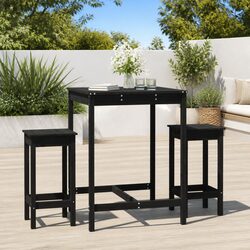 Garden Bar Set 3 Piece Outdoor Wooden Table Stools Patio Furniture Black