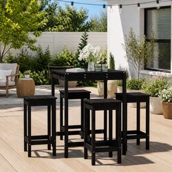 5 Piece Outdoor Bar Set Garden Patio Furniture Solid Wood Stools Table Black