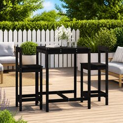 Garden Bar Set 3 Piece Outdoor Furniture Black Solid Pine Wood Patio Dining