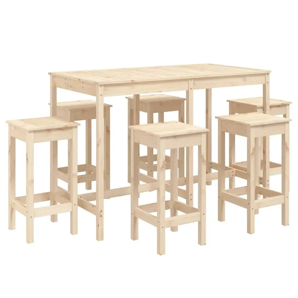 Garden Bar Set 7 Piece Outdoor Furniture Solid Wood Pine Brown Patio Stools