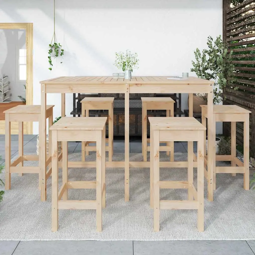 Garden Bar Set 7 Piece Outdoor Furniture Solid Wood Pine Brown Patio Stools