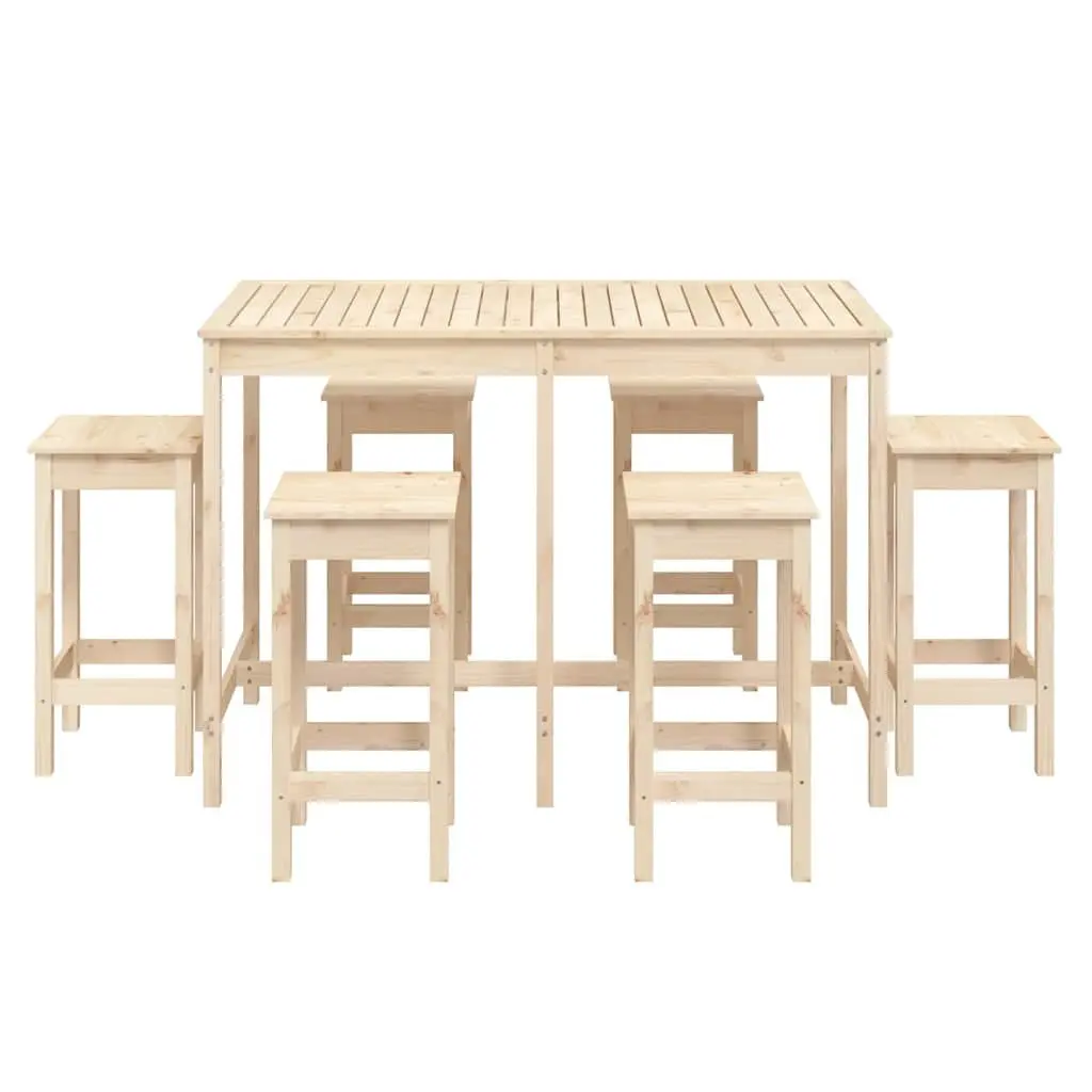 Garden Bar Set 7 Piece Outdoor Furniture Solid Wood Pine Brown Patio Stools
