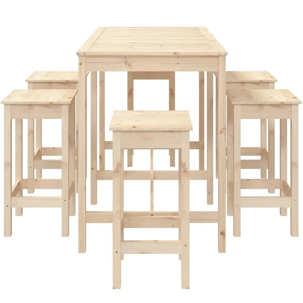 Garden Bar Set 7 Piece Outdoor Furniture Solid Wood Pine Brown Patio Stools