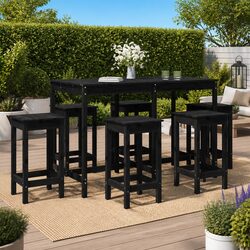 7 Piece Garden Bar Set Outdoor Patio Furniture Wooden Stools Table Black