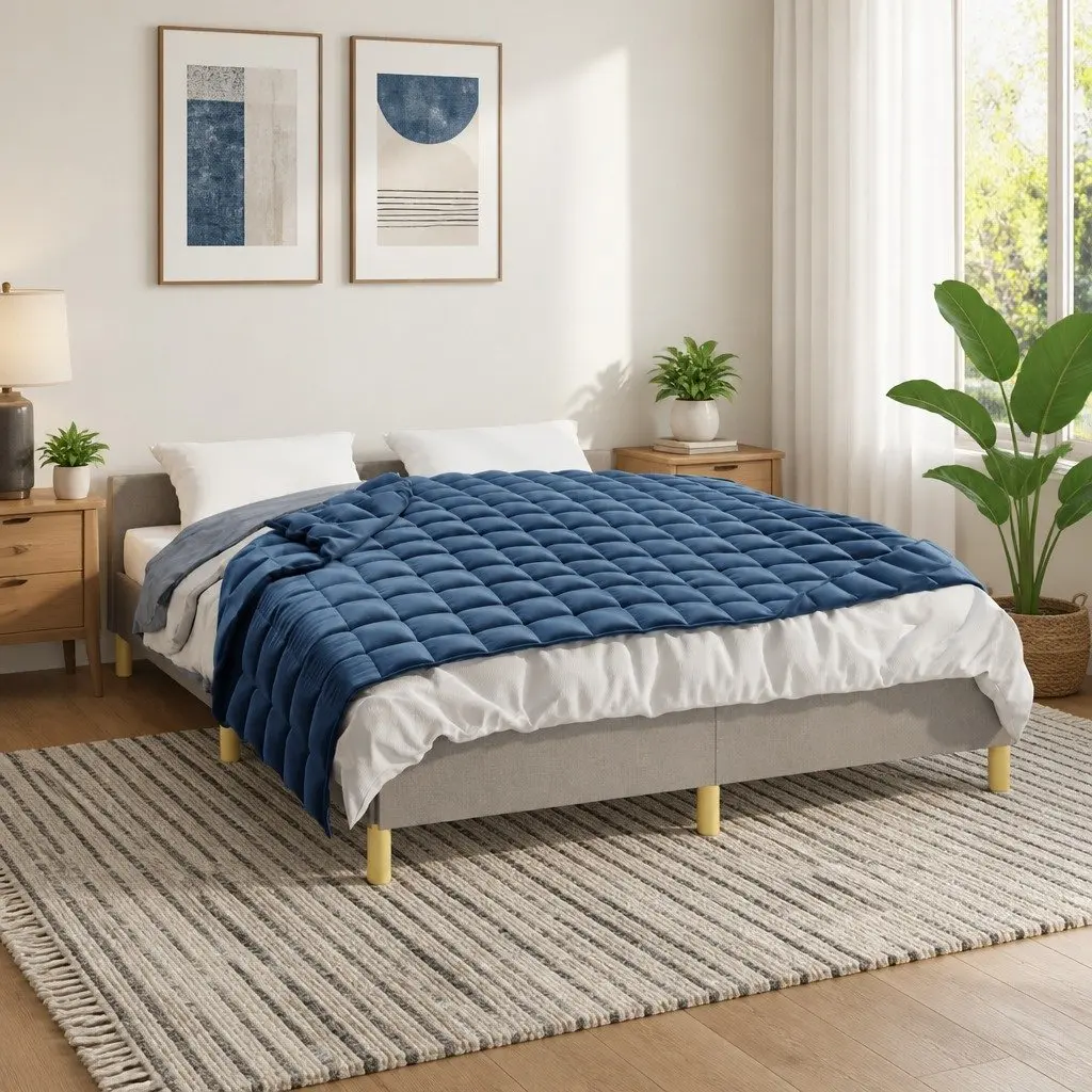 Weighted Blanket Sleep Aid 152x203 cm Blue 11 kg Pressure Bedding Quilt