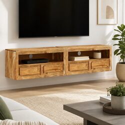 TV Cabinet 88x30x40 cm Solid Wood Acacia Stand Unit Lowboard Storage Drawers