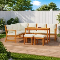 Garden Dining Set 7 Piece Solid Acacia Wood Outdoor Patio Furniture with