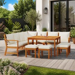 Outdoor Dining Set 11 Piece Garden Furniture Solid Wood Acacia with Cushions