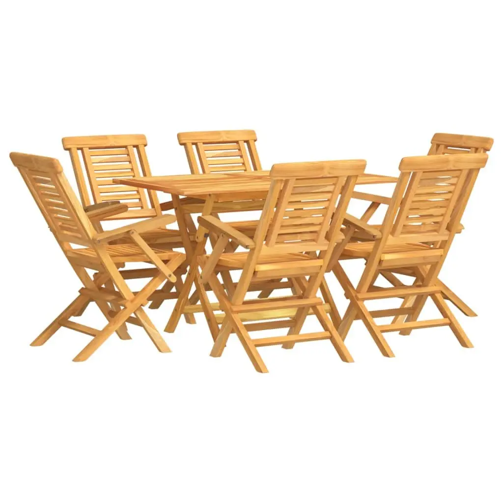 7 Piece Garden Dining Set Solid Teak Wood Foldable Outdoor Furniture Table Chairs Brown