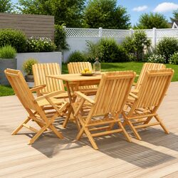 7 Piece Garden Dining Set Outdoor Table Chairs Brown Foldable Patio Furniture