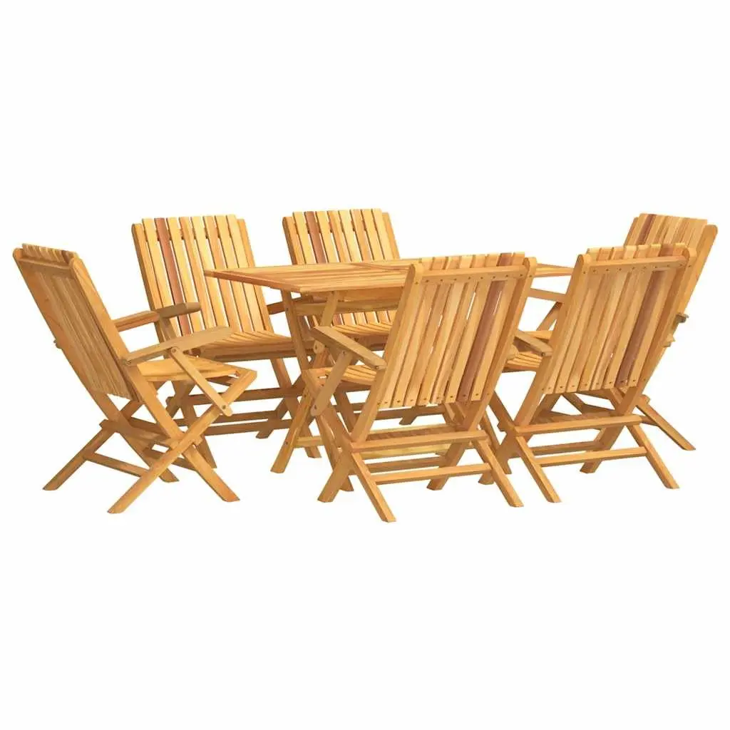 7 Piece Garden Dining Set Foldable Teak Wood Outdoor Table Chairs Brown