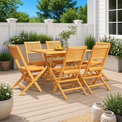 Garden Dining Set 7 Piece Outdoor Furniture Teak Wood Table Chairs Foldable