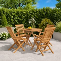 Garden Dining Set 5 Piece Outdoor Furniture Folding Table Chairs Brown Wood