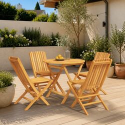 Garden Dining Set 5 Piece Outdoor Furniture Teak Wood Table Chairs Foldable