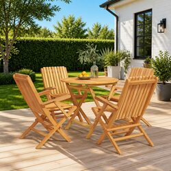 Garden Dining Set 5 Piece Outdoor Furniture Table Chairs Folding Teak Wood Brown