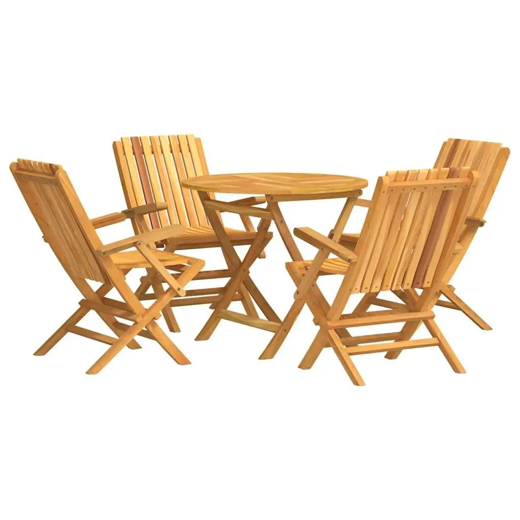Garden Dining Set 5 Piece Folding Teak Wood Brown Outdoor Furniture