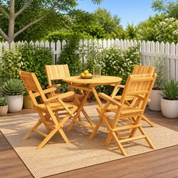 5 Piece Garden Dining Set Teak Wood Outdoor Furniture Foldable Chairs Table