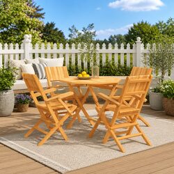 5 Piece Garden Dining Set Outdoor Patio Table Chairs Brown Furniture