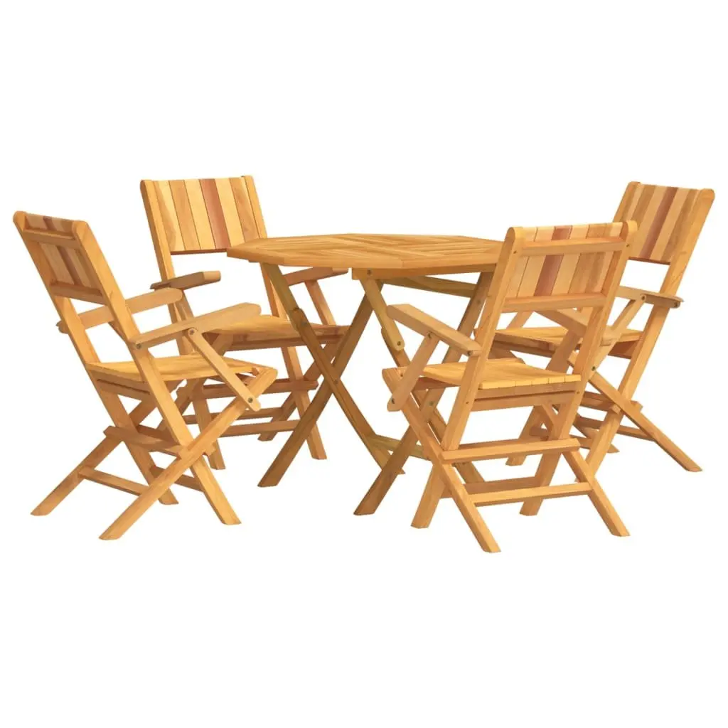 5 Piece Garden Dining Set Solid Teak Wood Foldable Brown